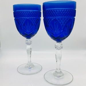 Vintage Cristal D'Arques Durand Sapphire Blue Crystal 8" Water Goblet Wine (set